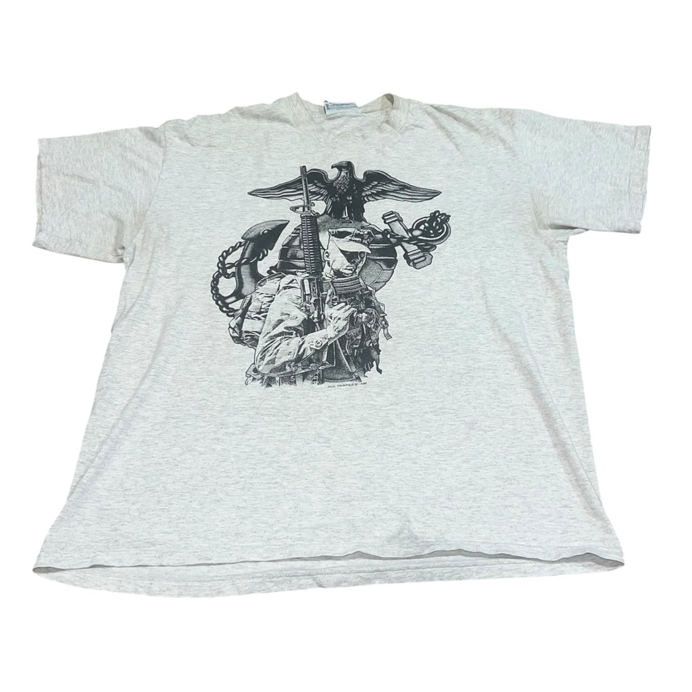 VTG 1996 Dick Kramer Marines Navy Seal Shirt Gray Size Large Military Lee USA